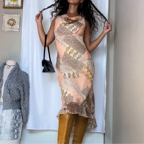 Pastel Pink Paisley Floral 90's Vintage Maxi Dress - Picture 1 of 3